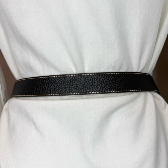 Black brown genuine leather gold tone buckle skinny belt - Picture 4 of 8